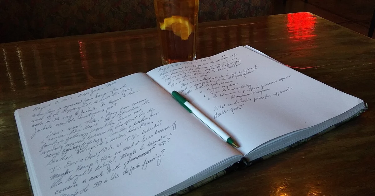 Notebook with pen, August, 2019